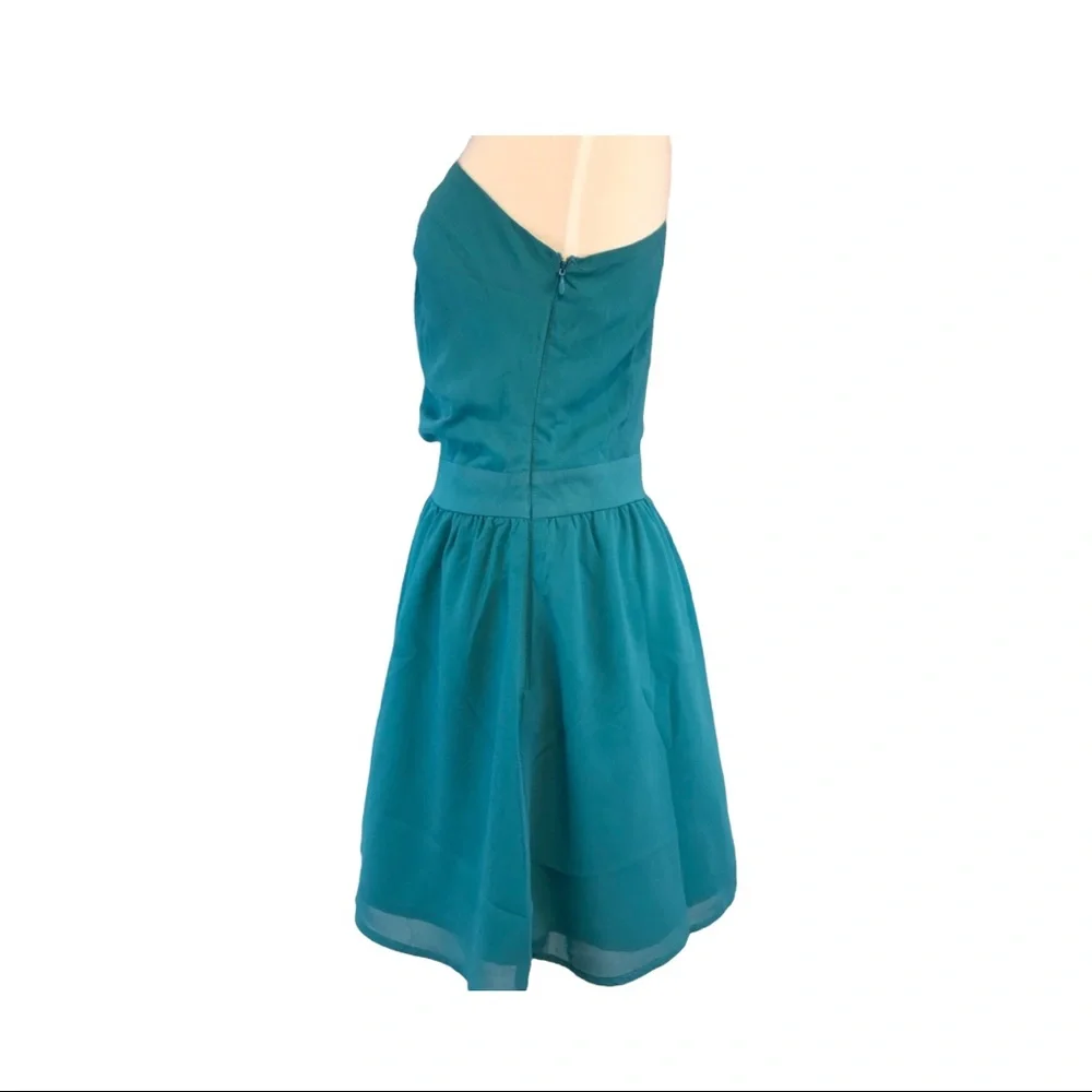 Umgee One Shoulder Chiffon Lined Dress Studded Accent Turquoise Size Small NWT - Picture 6 of 12